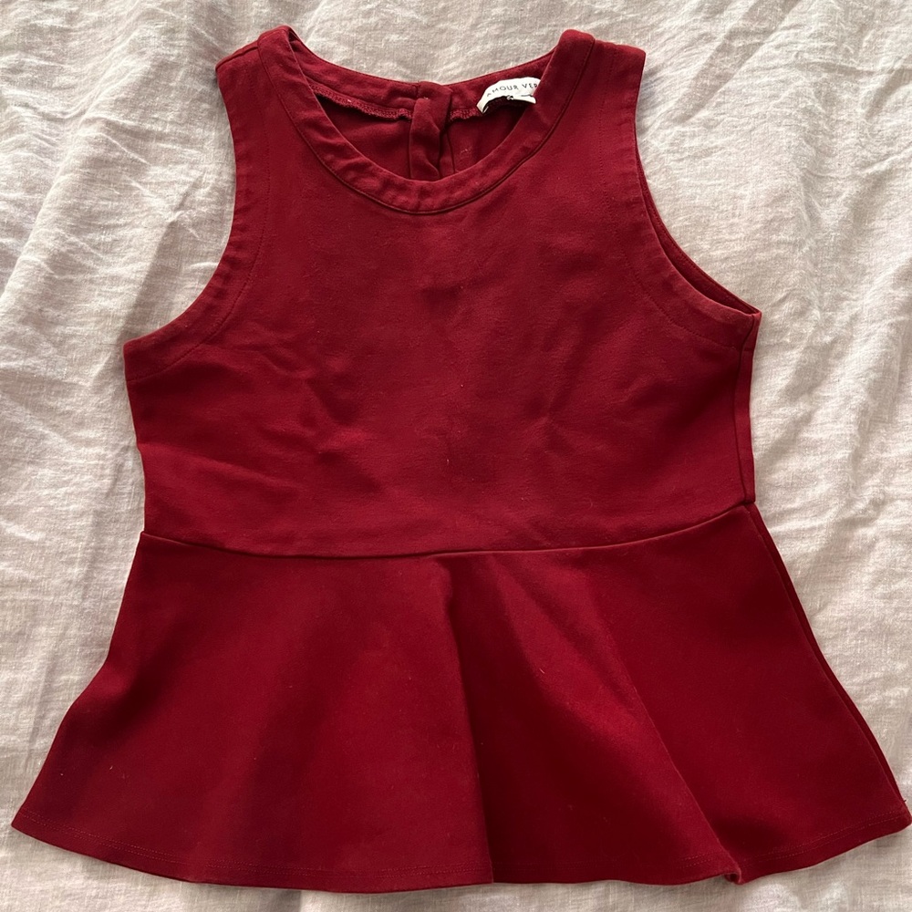 Amour Vert Maroon Peplum Top size Medium
